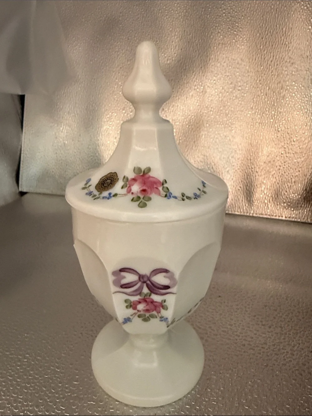 Vintage Westmoreland Hand Painted Opaque White Milk Glass Candy Dish